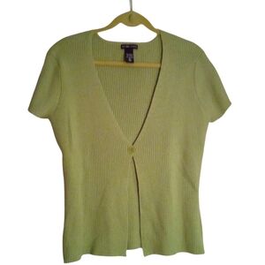 New York & Company VINTAGE Ribbed Stretch Sweater One Button Closure XL Green